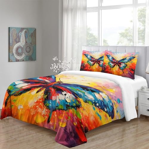 Parure de lit 140x200 papillons 3D housse de couette microfire respirante lit 1 place