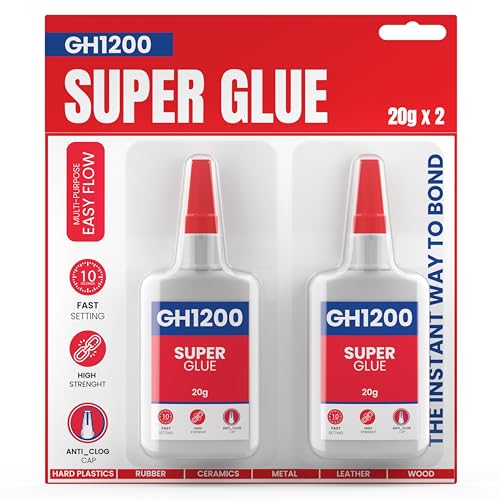 Gh1200 Super Glue All Purpose - 20g x 2 PCs Super Fast Superglue - General Strong Thick & Strong Adhesive Super Glue for Hard Plastic, DIY Craft, Rubber, Metal, Leather and Many More