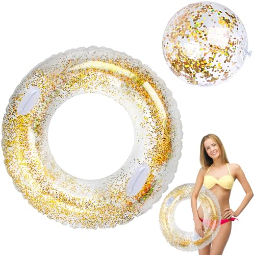 RosyFate Schwimmring, Schwimmring Durchsichtig,Schwimmringe Glitzer, Schwimmreifen Erwachsene, Schwimmreifen Aufblasbar, Schwimmen im Sommer, Strand, Pool Spielzeug (Sequins - 2er-Pack)