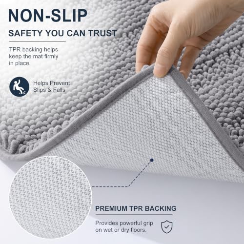 Image of Smiry Thick Chenille Bathroom Runner Rugs 44x24, Extra Absorbent Striped Bath Mat, Machine Washable, Rubber Backing, Long Bath Rugs for Tub & Shower, Modern Home Decor Accessories, Grey