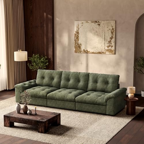 Image of Oversized Modular Sectional Sofa with Storage, Modern Deep Seat Cloud Couch for Living Room, L-Shaped Large Sectional Couch, 3 Seater, Green