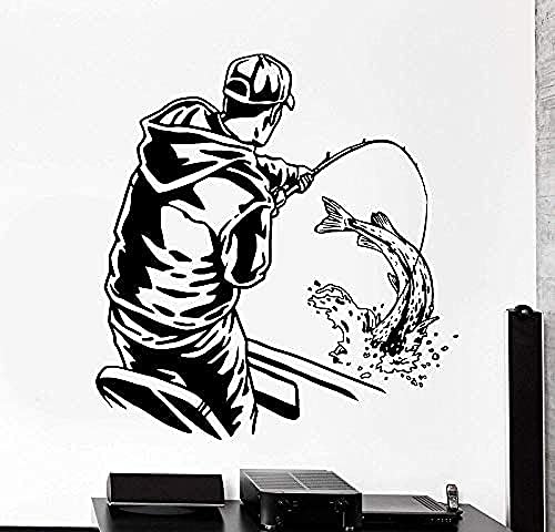 Pegatinas de pared decoración de interiores arte mural tatuajes de pared pesca peces deportistas en el barco interior del hogar papel tapiz de arte 56x84cm