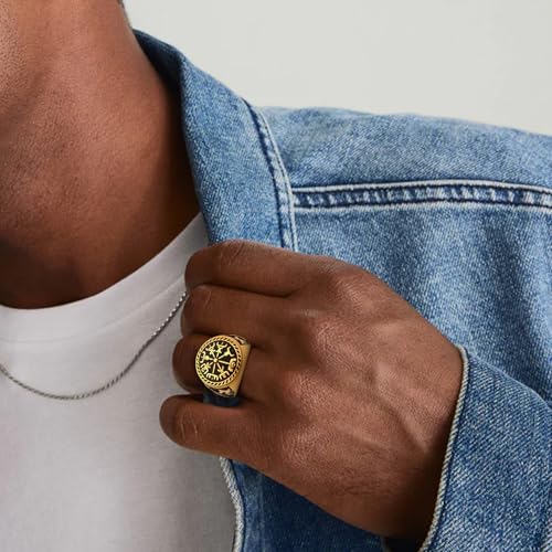 Nordic Battle Axe Ring Viking Vegvisir Pirate Compass Rings Stainless Steel/18K Gold Plated/Black Norse Symbol Vintage Jewelry for Men Women Send Gift Box2