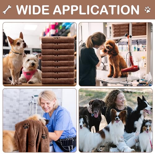 Image of Chumia 8 Pcs Dog Towel for Drying, 40 x 24 Inch, Dog Paw and Bone, Coffee