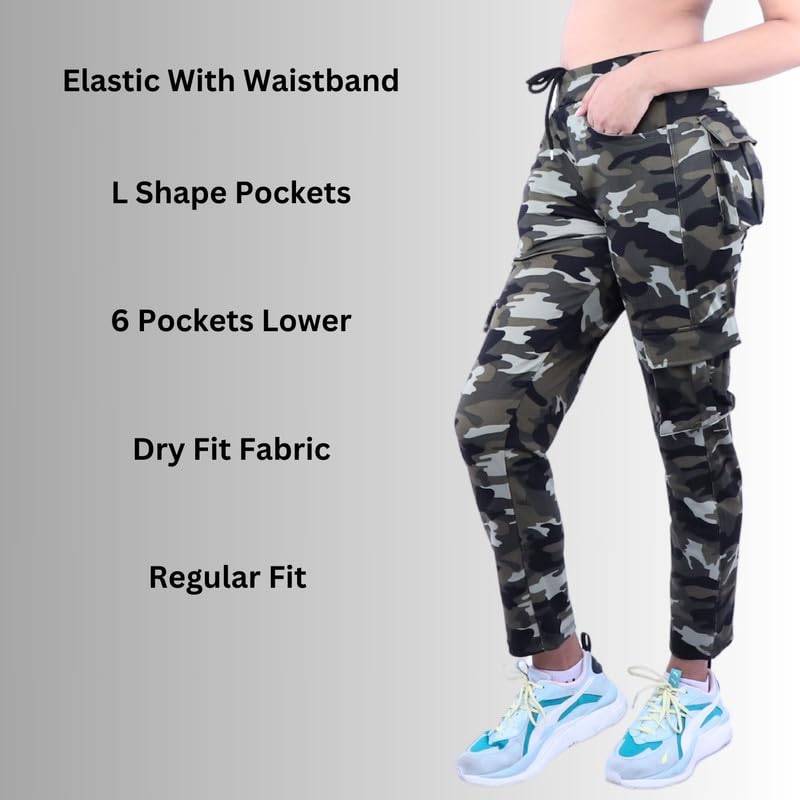 Image of Women Military Camouflage Dry-Fit Six Pocket Gym Trackpant,Joggers,Sports Pant | Green
