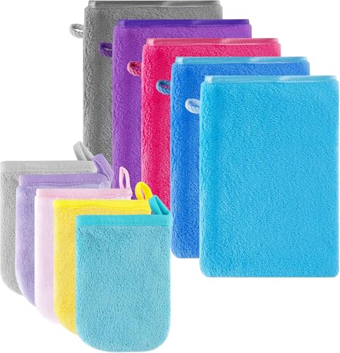 Leikedun 10 Gants de Douche en Microfibre, Nettoyage du Visage Doux, Super Absorbant en Polaire Corail, Serviette Démaquillante Réutilisable