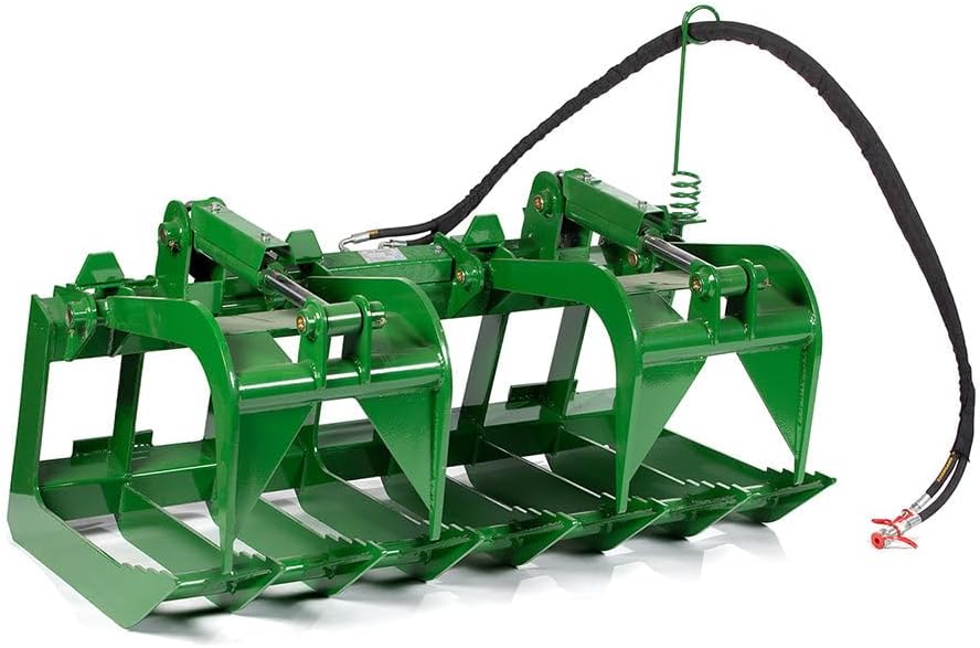 Titan Attachments 60" Standard Series Root Grapple Bucket Fits John Deere Hook and Pin, Dual Cylinder Hydraulic Design for Medium-Duty Jobs Like Clearing Brush, Branches, and Roots