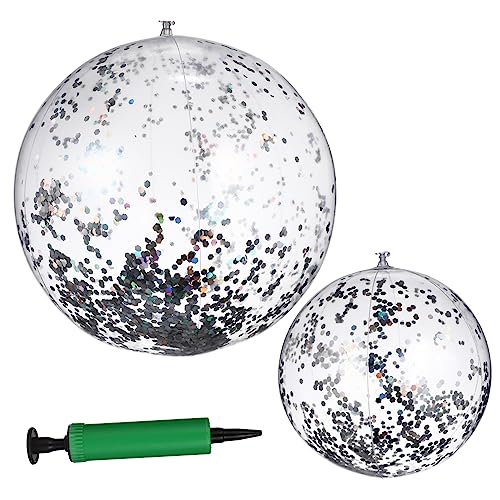 JOINPAYA 2 Pcs Inflatable Beach Balls Glittery for Summer Pool Parties Easy to Inflate Games Includes Air Pump