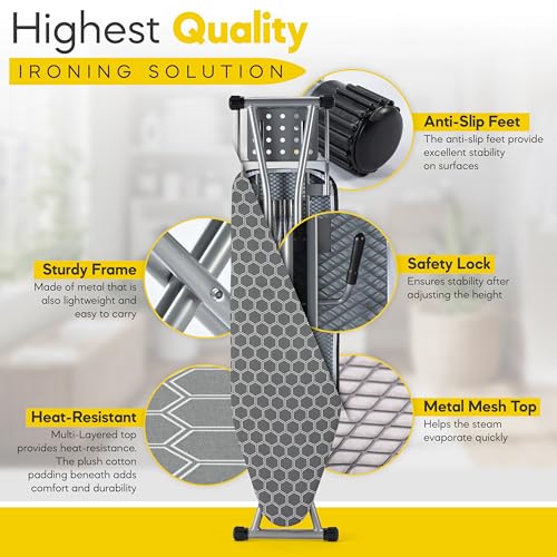 BKTD Full Size Ironing Board 57" L X15 W, Large Wide Sturdy Ironing Board with Iron Rest, Foldable Adjustable Iron Board with Heat Resistant Cover, Enhanced Stability (Silver Gray) by BKTD - Image 2