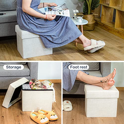 Carolmade Folding Storage Ottoman Linen Multipurpose Foot Rest Stool Toy Box For Bedroom And Living Room Beige, 14.9"X12.5"X13" #TOP2