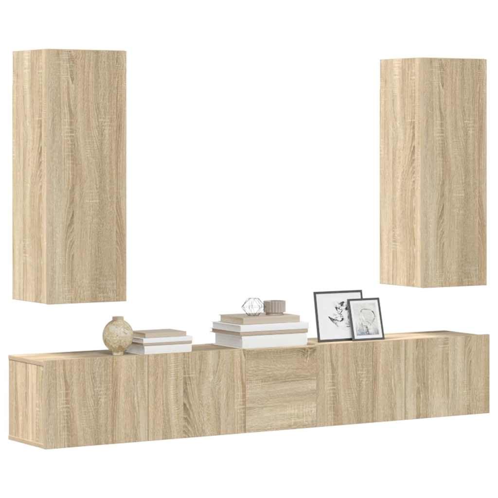 Sonoma - Juego de 5 tablas bajas para TV, madera de roble, montaje en pared, 80 x 30 x 30 cm, diseño moderno, para salón, dormitorio, pasillo