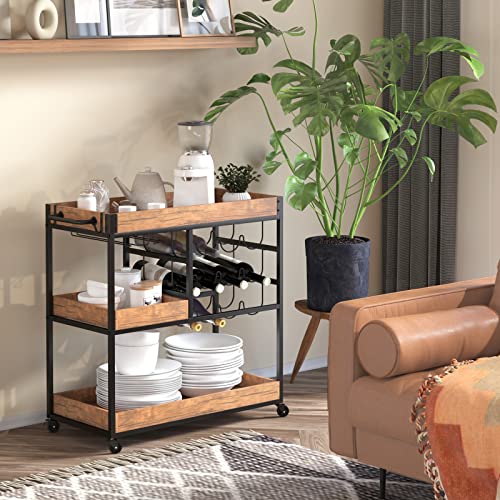 Charavector Bar Carts For The Home, Industrial Bar Serving Cart On Wheels, Wine Cart With 3 Tier Storage Shelf, Portable Liquor Cart #TOP2