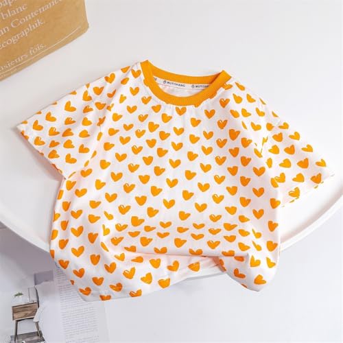 Kids Girls Cute Blouse Short Sleeve Heart Print Tee Cotton Crewneck T-Shirt Toddler Loose Causal Top Summer T-Shirt2