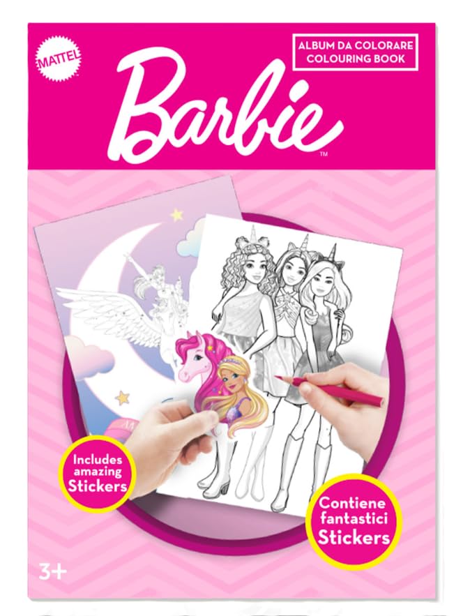 Album da colorare Barbie con Stickers Inclusi, Libro da colorare per bambini, Formato A4, Attività creative con Barbie