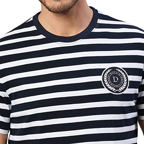 Image of Dennis Lingo Men's Regular Fit Pure Cotton Striped Half Sleeves Casual T-Shirt