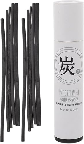 FAVOMOTO 25 palitos profesionales de carbón comprimido para artistas, para dibujar carbón (0.079 a 0.18 pulgadas) para dibujar sombreado y mezclar