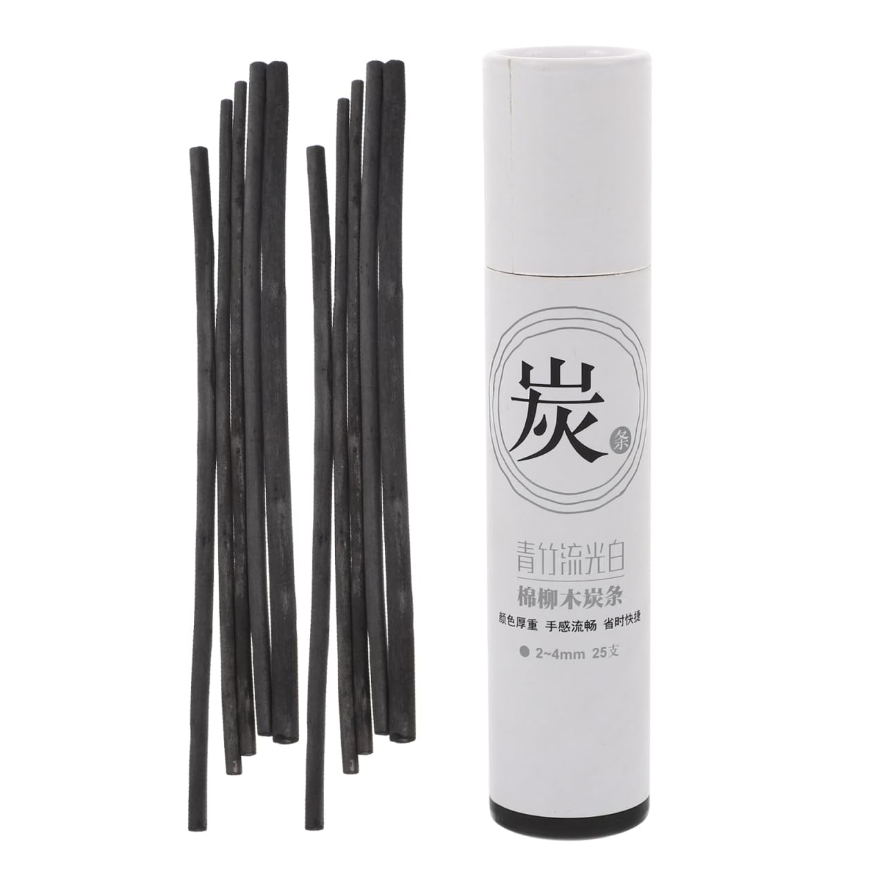 FAVOMOTO 25Pcs Professional Compressed Charcoal Sticks for Artists - Sketching Charcoal (2-4mm) Willow Charcoal Sketch Sticks for Drawing Shading and Blending