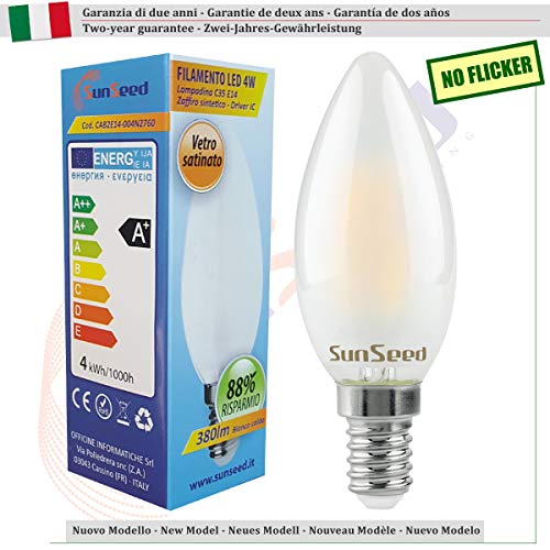 SUNSEED 10 X E14 4W (Equivalent to 40W) Sapphire Filament LED Frosted Candle Light Bulb C35 Warm White 2700K - Image 2