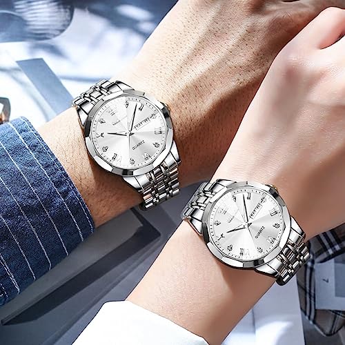 Image of OLEVS Watch for Men Women Large Face Unisex Diamond Luxury Dress Analog Quartz Stainless Steel Waterproof Luminous Date Business Casual Wrist Watch