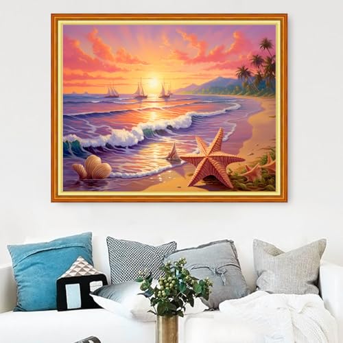 Image of Magxvouy Cross Stitch Kits Stamped Full Range of Embroidery Kits,Cross Stitch Patterns Needlework Kits for Beginners 11CT Printed Kits&Sunrise by the Sea 16x20 inch