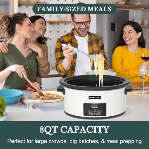8-Quart Programmable Slow Cooker with Timer Keep Warm - Small Kitchen Appliance for Family Dinners - Serves 6+ People - Heat Settings: Keep Warm(White, Black Liner) by HOMECOOKIN - Used condition - Image 7