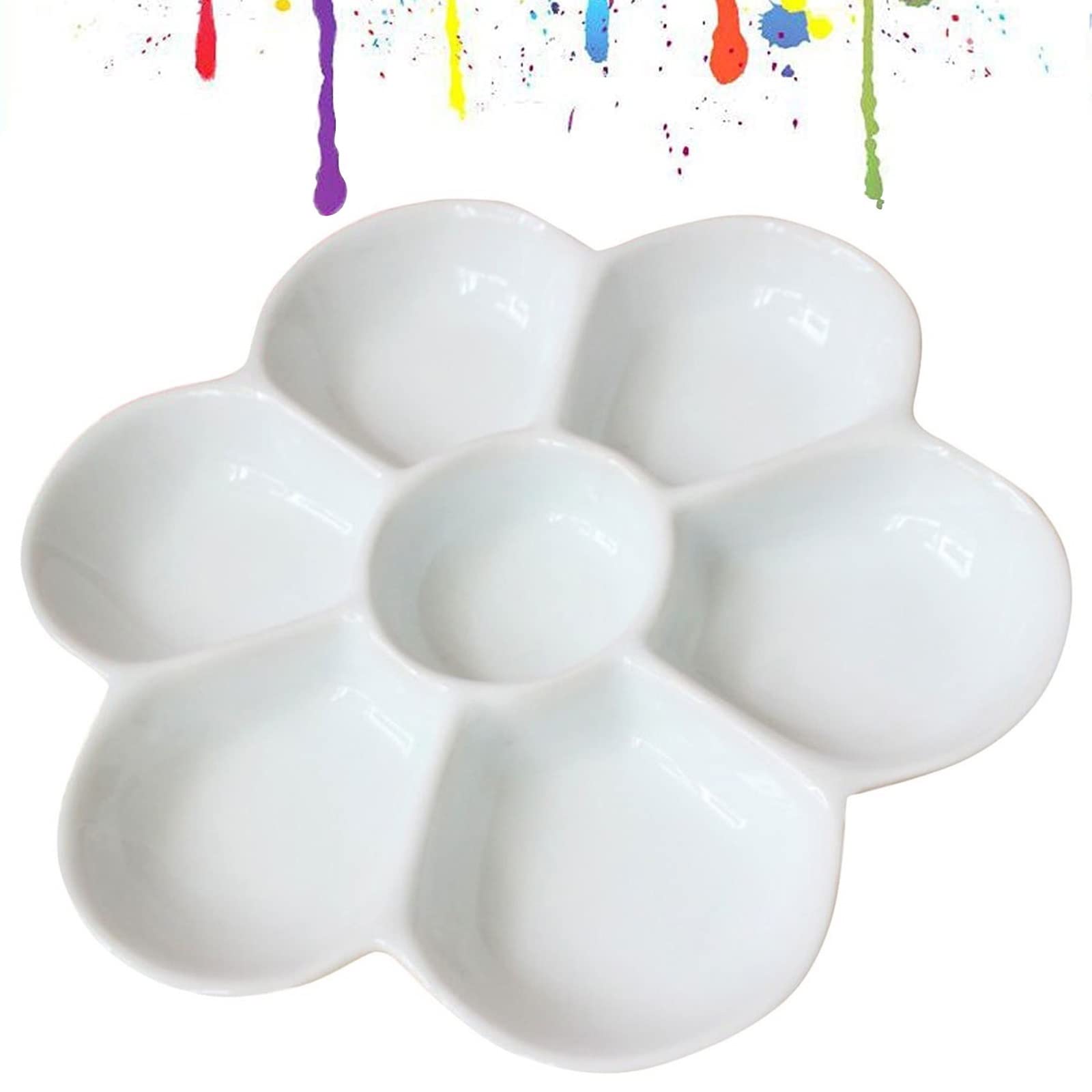 Flat Paint Mixing Palette， Flat Ceramic Artist Palette 8 inch White Petal Watercolor Gouache Oil Mix Tray
