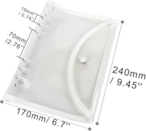Miniatura 2 de Carpeta A5 con purpurina transparente de PVC suave, carpeta blanca recargable de 6 anillas con cierre de botón a presión para organizador de papel