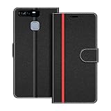 COODIO Funda Huawei P9 con Tapa, Funda Movil Huawei P9, Funda Libro Huawei P9 Carcasa Magnético Funda para Huawei P9, Negro/Rojo