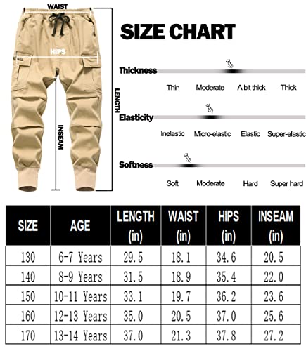 Tlaenson Boys Joggers Cargo Pants For Boys Drawstring Elastic Waist Cotton Twill Jogging School Pants Khaki Size 160 11-12 Years #TOP5
