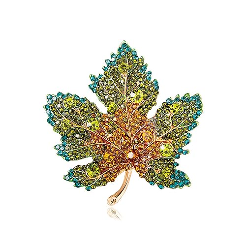 Image of Rhinestone Crystal Maple Leaf Brooch Pin for Women Fall Thanksgiving Vintage Colorful Maple Leaf Lapel Pin Party Prom Wedding Thanksgiving Jewelry Gift