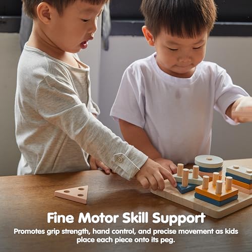 Image of PlanToys Geometric Sorting Board Orchard Shade, Montessori Kids Shape Toy | geometric sorting board orchard shade, montessori shape size colour learning, fine motor problem solving activity, kids toy
