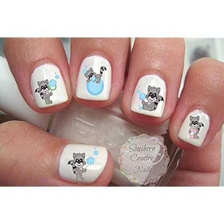 Amazon Com Bubbles Blowing Bubbles Raccoons Nail Art Decals Beauty Personal Care