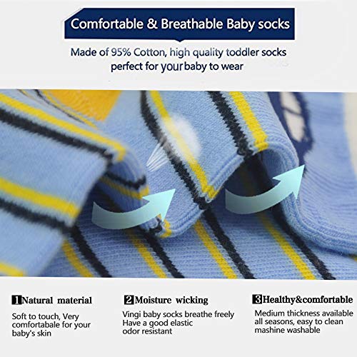 Image of Tphon 12 Pairs Toddler Non Skid Socks with Grips Anti Slip Bottom, Cotton Non Slip Ankle Crew Socks for Boys, Girls, Kids(1-7Years)
