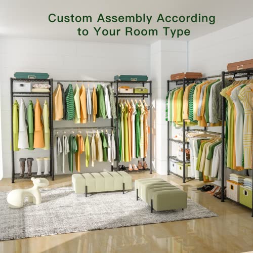 Ulif E1 Heavy Duty Closet Garment Rack, 6 Tiers Adjustable Metal Freestanding Expandable Clothing Storage With 4 Hanger Rods, Easy To Assemble Wardrobe, 70.8” H X (70.8” - 86.6”) L X 14” D, Black #TOP5