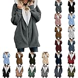 Women's Plus Size Double Sided Fleece Hooded Cardigan Fall Fashion 2022,Long Sleeve Solid Casual...