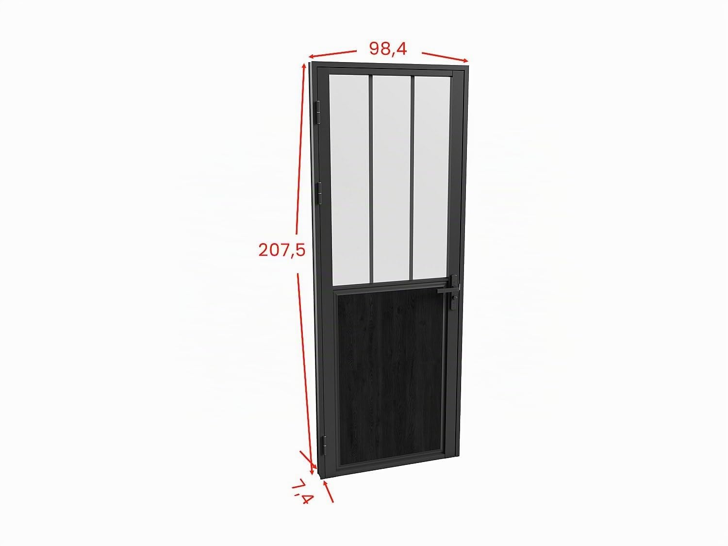 Vente-unique - Bloc porte réversible en aluminium et verre trempé dépoli style atelier - H204 x L93 cm - Noir - ERMELO