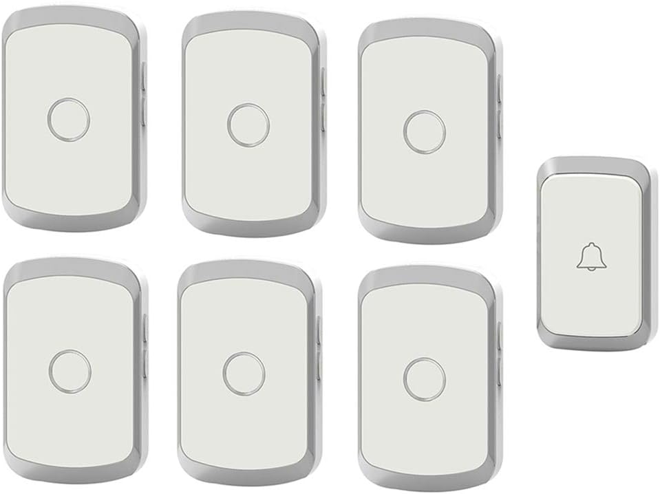 Wireless Doorbell Waterproof, 1 Transmitters and 6 Receiver Easy Installation Wall Plug-in Cordless Doorbell, 300M Range / 4 Volume Levels / 36 Music Melody (Black)