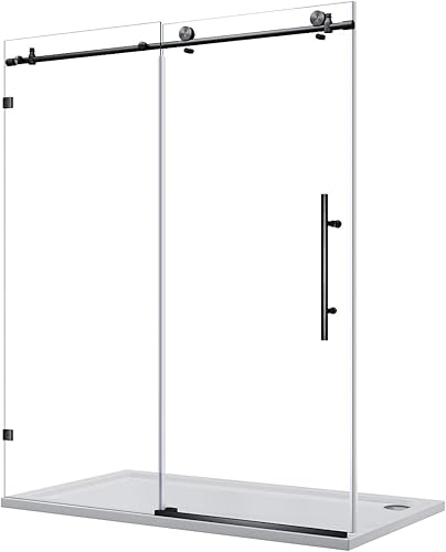 Miniatura 20 de ELEGANT Puerta corredera sin marco para bañera de 60 pulgadas de ancho x 62 pulgadas de alto, puerta corrediza de cristal de ducha para bañera