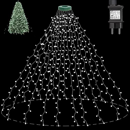 Joycome Mantello Luci per Albero di Natale, 400 LED 2M×16 Striscia, 8 Modalità Cascata Impermeabili per Esterno Interno Decorazioni - Bianco Freddo