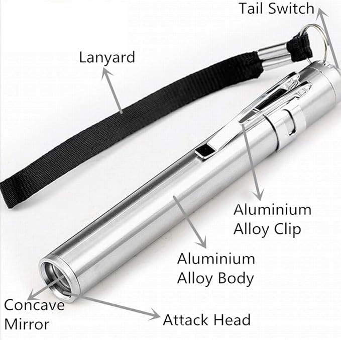 Medical aluminum pocket pen torch for doctors | Nurse | Medical Students | Moon light | Super Bright | Free battery (silver) Medical aluminum pocket pen torch for doctors | Nurse | Medical Students | Moon light | Super Bright | Free battery (silver)