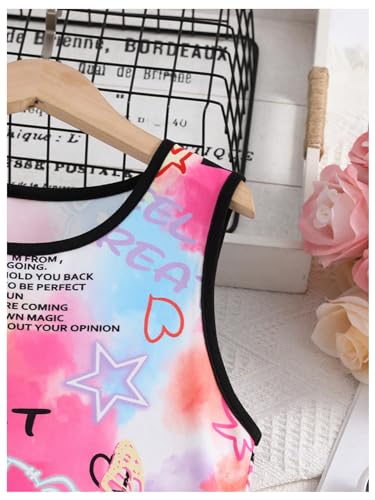 Girl's Cute Letter Graphic Tie Dye Maxi Tank Dress Crew Neck Sleeveless Asymmetrical Summer Dresses4