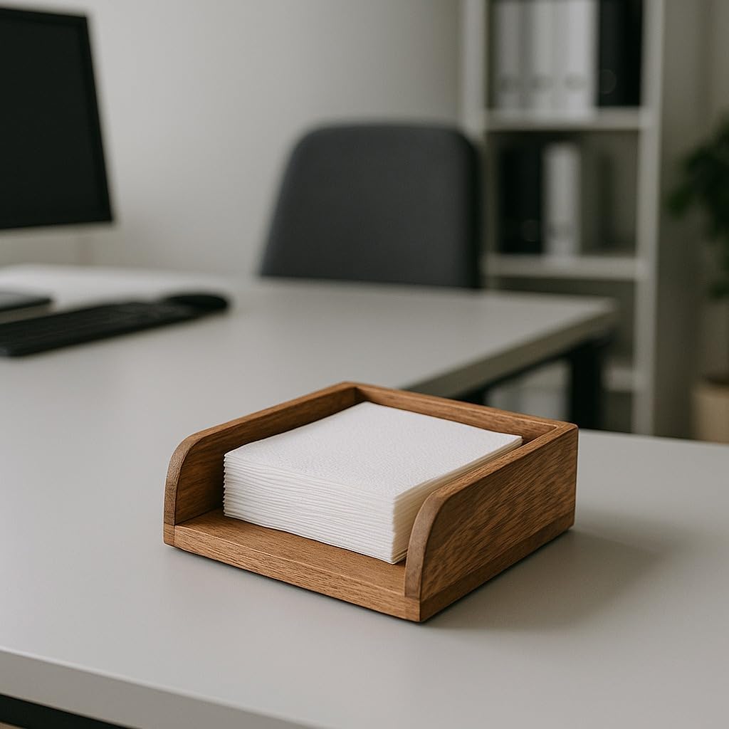 Wood Napkin Holder, Brown Acacia Wood, Standard Size Kitchen Tissue Organizer with Natural Style, Wipe Clean nterior Size ((7.5"x 7.5"x 2.75"))