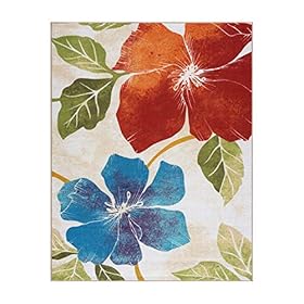 CAMILSON Solana Modern Floral 7'10" x 10'3" Area Rugs Non-Skid (Non-Slip) Rubber Backing Orange - Green Flowers Indoor Rug (8x10, Multicolor) 51UePzPylRL. SS280