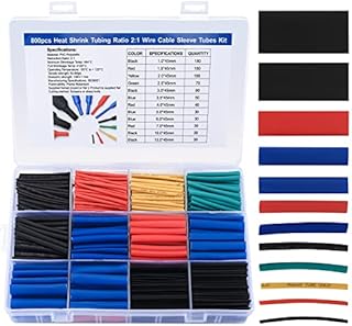 800 Pcs Heat Shrink Tubing Kit, Shrink Wiring Wrap Tube Tubing Assortment KIt, Electrical Insulation Cable Sleeve Heat Shrink Tubing, Ratio 2:1-5 Colors/12 Sizes