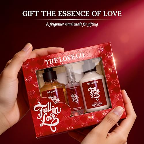 Image of THE LOVE CO. Fall in Love Gift Set for Women | Body Wash, Body Lotion & Body Mist | Bath & Body Care Pampering Hamper Pack of 3 | Birthday, Anniversary Gifts | Self Care Kit