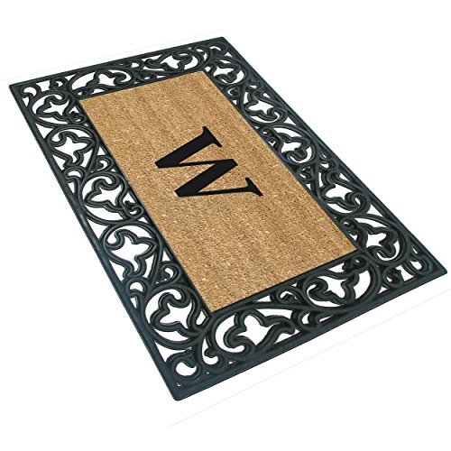 Nedia Home Acanthus Border With Rubber/Coir Doormat, 30 By 48-Inch, Monogrammed W #TOP1