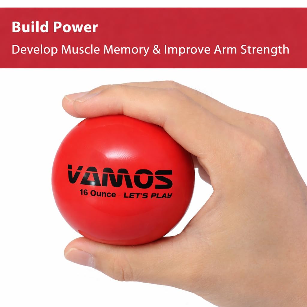 PZ&RV VMOS Heavy-Weight Ball | Colour : RED | Size : Standard 2.8" (Approx. 71-73mm) | Weight : 454gm (16 Oz) | Key USES for Training to Improve Power for Hitting, Batting or Pitching PRACTICES 1