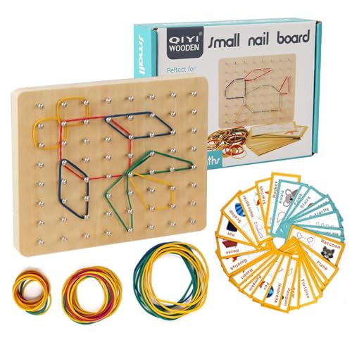 Laluky Holz Geoboard, Montessori Lernspielzeug ab 3 Jahre, Motorikspielzeug Lernspielzeug, Vorschule Lernspiele, Geobrett von Figuren & Formen für Kinder Geschenk Jungen Mädchen