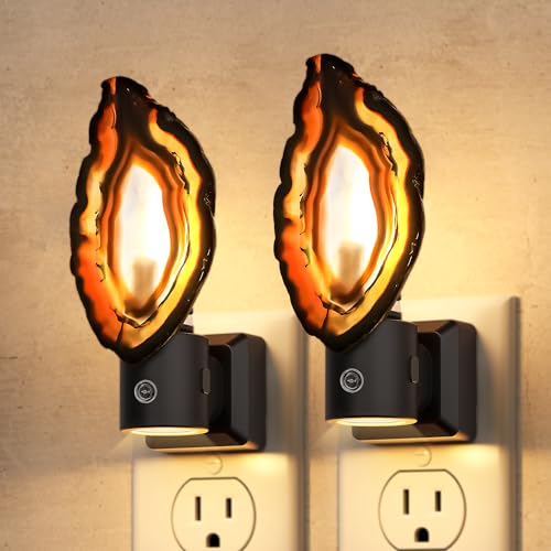 Image of Briignite Agate Night Lights Plug into Wall, Dimmable Night Lights with Adjustable Brightness, LED Nightlight with Dusk to Dawn Sensor, Red Healing Stone Agate 3000K Warm White for Hallway Bedroom