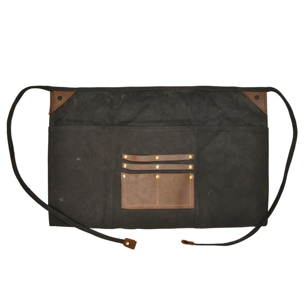 Delantales De Cintura Medio Delantal Cafetería Delantal De Cuero para Mujeres Hombres, Noir, One Size